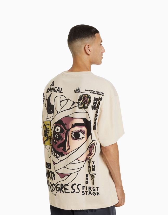 camello Bershka hombres playera de manga corta con estampado boxy fit 806J6B2619
