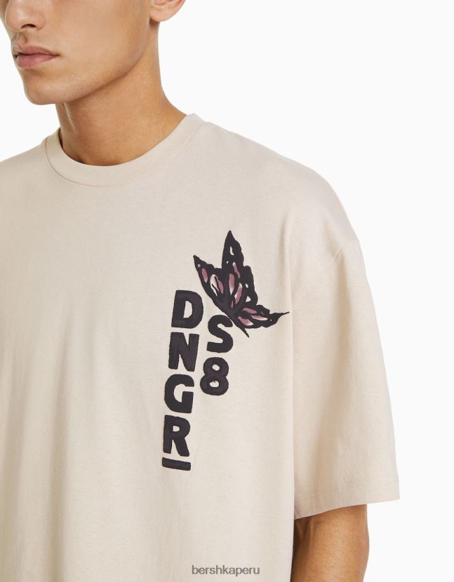 camello Bershka hombres playera de manga corta con estampado boxy fit 806J6B2619