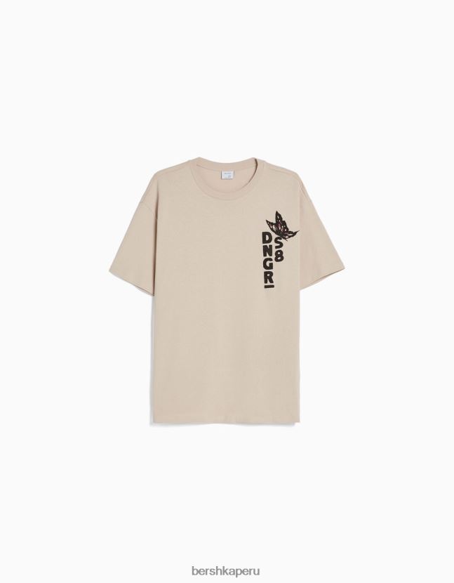 camello Bershka hombres playera de manga corta con estampado boxy fit 806J6B2619