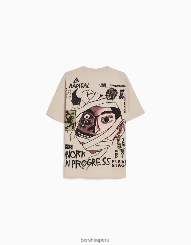 camello Bershka hombres playera de manga corta con estampado boxy fit 806J6B2619