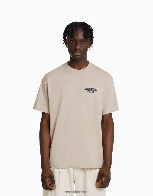 camello Bershka hombres playera de manga corta con estampado boxy fit 806J6B2655