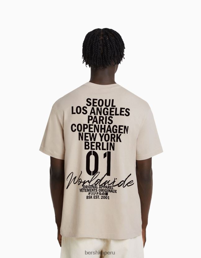 camello Bershka hombres playera de manga corta con estampado boxy fit 806J6B2655