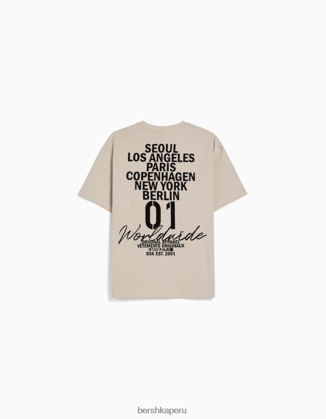 camello Bershka hombres playera de manga corta con estampado boxy fit 806J6B2655