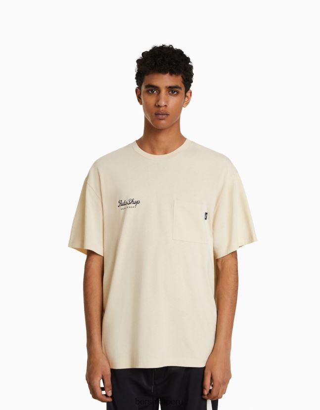 camello Bershka hombres playera de manga corta con estampado boxy fit 806J6B2759