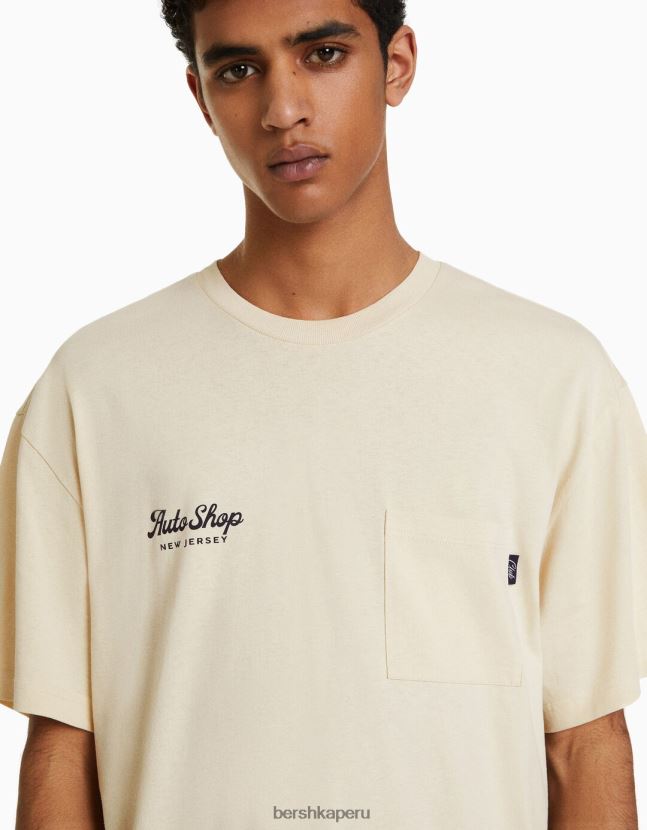 camello Bershka hombres playera de manga corta con estampado boxy fit 806J6B2759