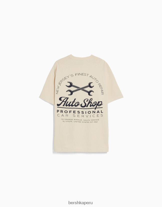camello Bershka hombres playera de manga corta con estampado boxy fit 806J6B2759