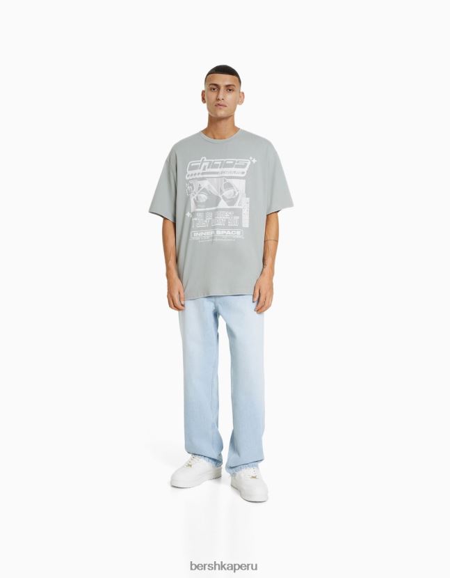 camello Bershka hombres playera de manga corta de corte cuadrado con estampado de anime de los años 90 806J6B2732
