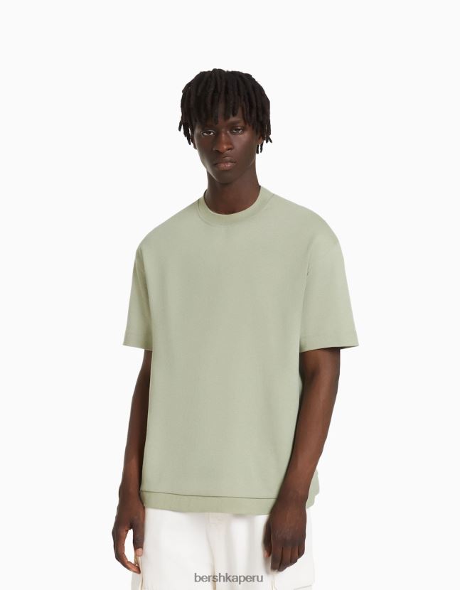 caqui Bershka hombres camiseta de manga corta entrelazada 806J6B2749