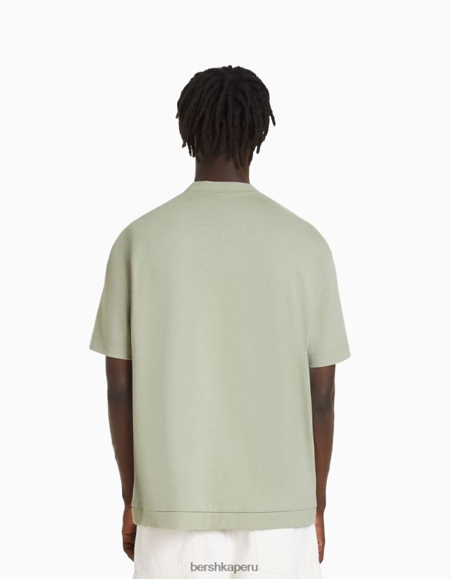 caqui Bershka hombres camiseta de manga corta entrelazada 806J6B2749