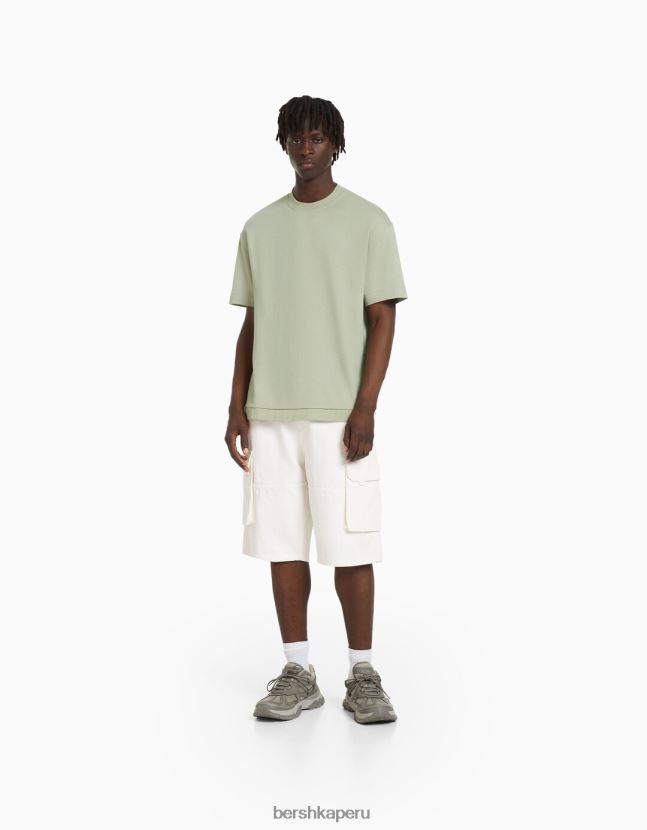 caqui Bershka hombres camiseta de manga corta entrelazada 806J6B2749