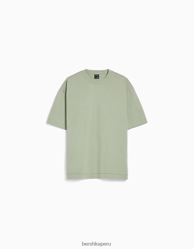 caqui Bershka hombres camiseta de manga corta entrelazada 806J6B2749