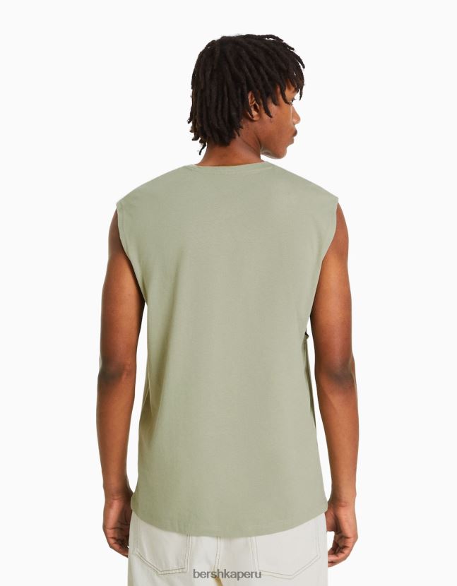 caqui Bershka hombres camiseta sin mangas estilo constructor 806J6B2781