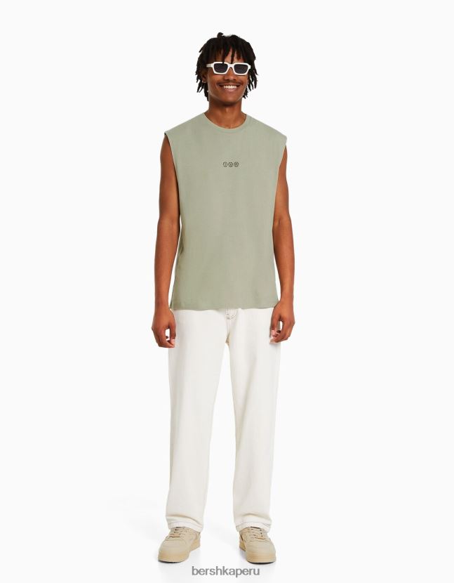 caqui Bershka hombres camiseta sin mangas estilo constructor 806J6B2781