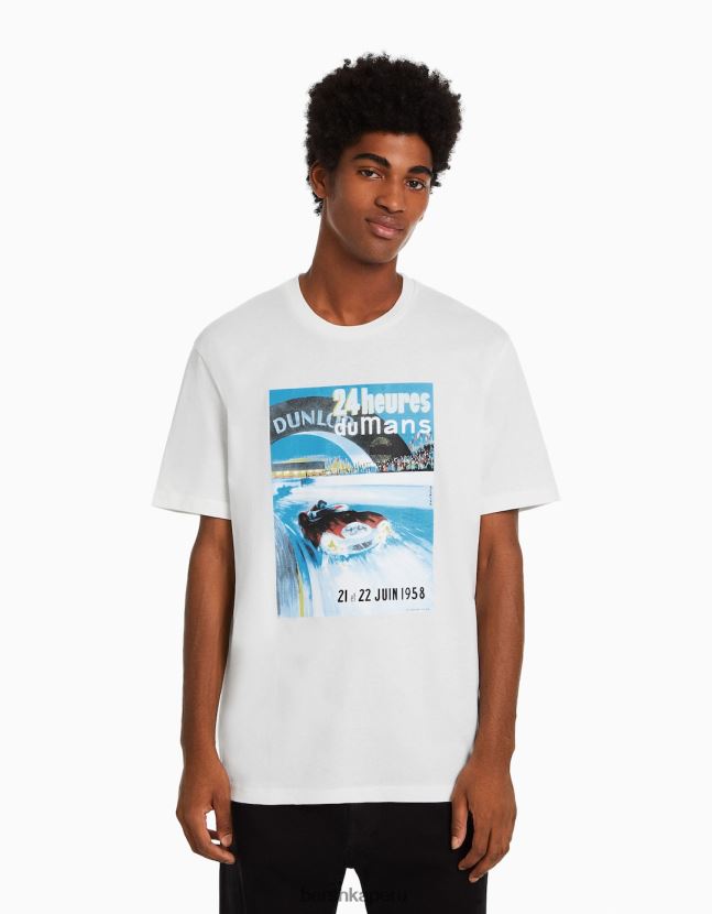 crema Bershka hombres Camiseta de manga corta 24h le regular fit 806J6B2818