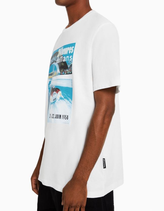 crema Bershka hombres Camiseta de manga corta 24h le regular fit 806J6B2818