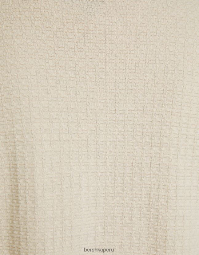 crema Bershka hombres camiseta básica de punto con textura de manga corta 806J6B2902