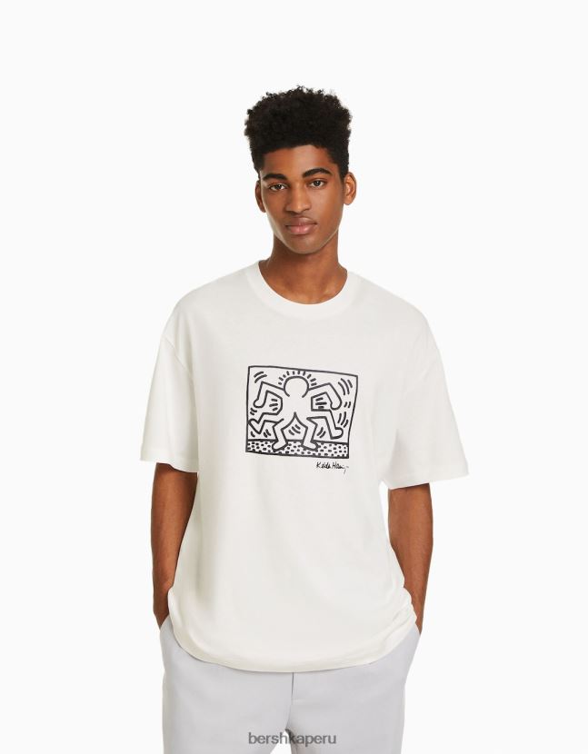 crema Bershka hombres camiseta de manga corta con estampado de keith haring 806J6B2602