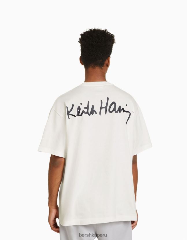 crema Bershka hombres camiseta de manga corta con estampado de keith haring 806J6B2602