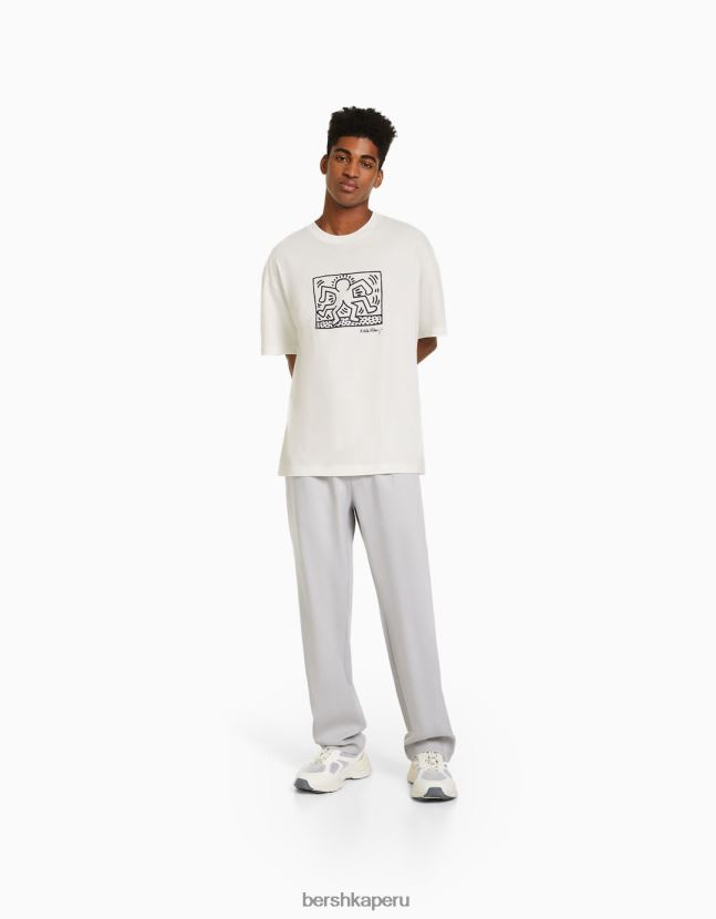 crema Bershka hombres camiseta de manga corta con estampado de keith haring 806J6B2602