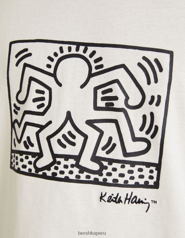 crema Bershka hombres camiseta de manga corta con estampado de keith haring 806J6B2602