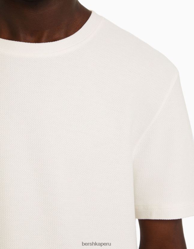 crema Bershka hombres camiseta texturizada de manga corta 806J6B2773