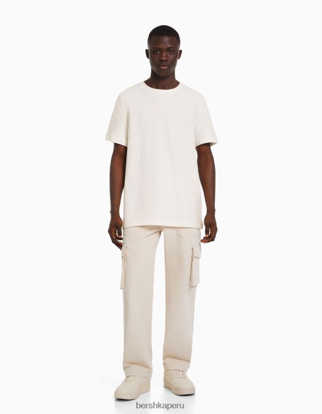 crema Bershka hombres camiseta texturizada de manga corta 806J6B2773