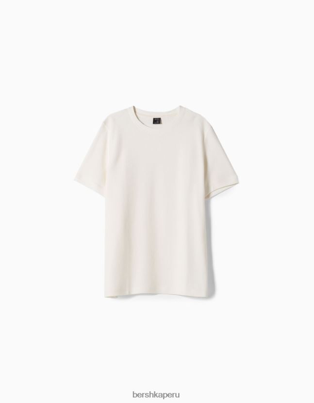 crema Bershka hombres camiseta texturizada de manga corta 806J6B2773