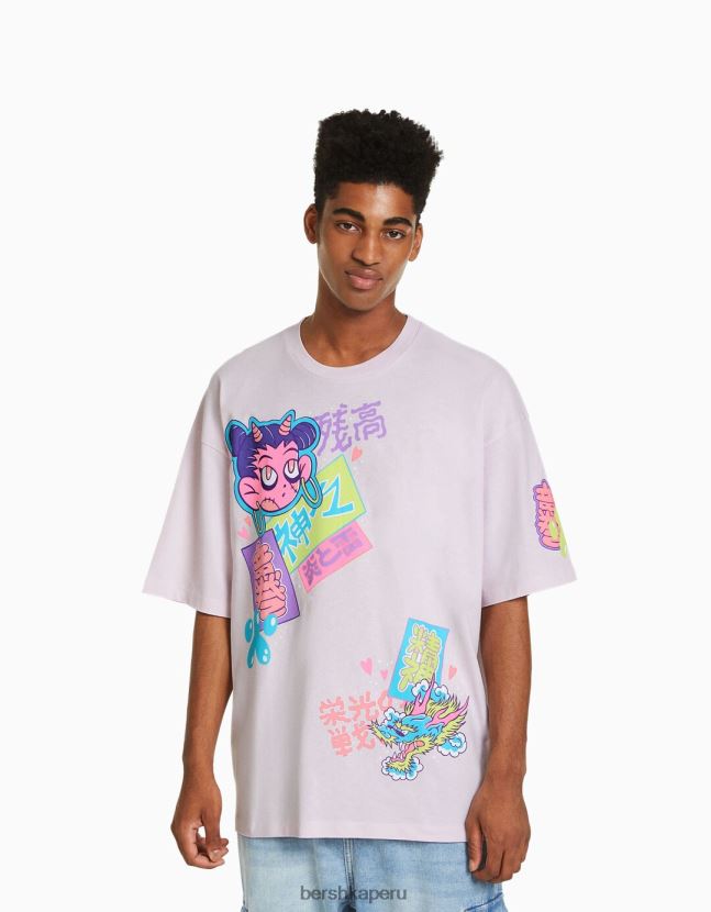 exclusivo Bershka hombres camiseta extra holgada de manga corta con estampado 806J6B2608