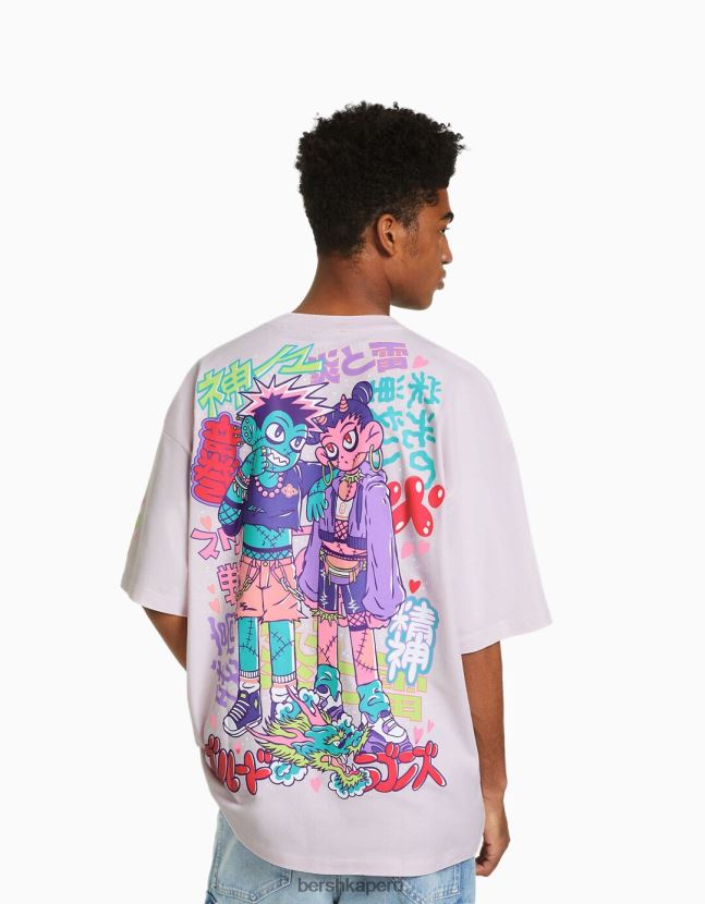 exclusivo Bershka hombres camiseta extra holgada de manga corta con estampado 806J6B2608