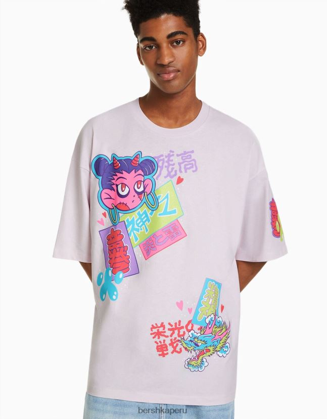 exclusivo Bershka hombres camiseta extra holgada de manga corta con estampado 806J6B2608
