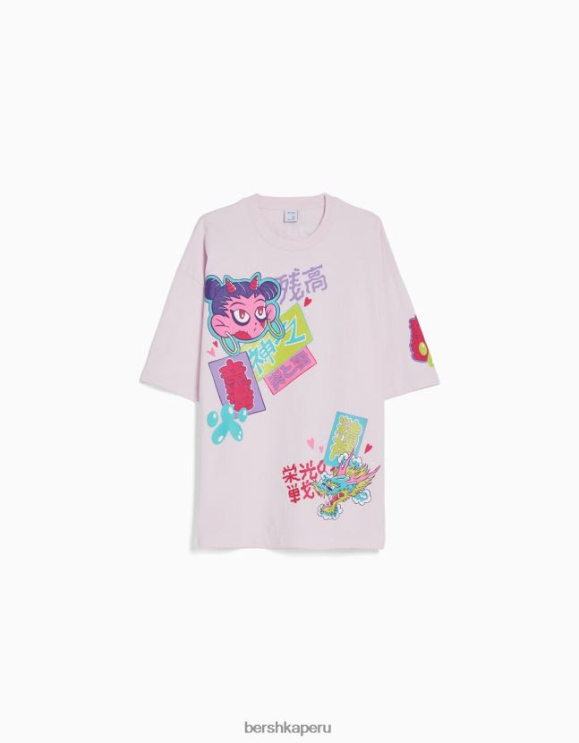 exclusivo Bershka hombres camiseta extra holgada de manga corta con estampado 806J6B2608