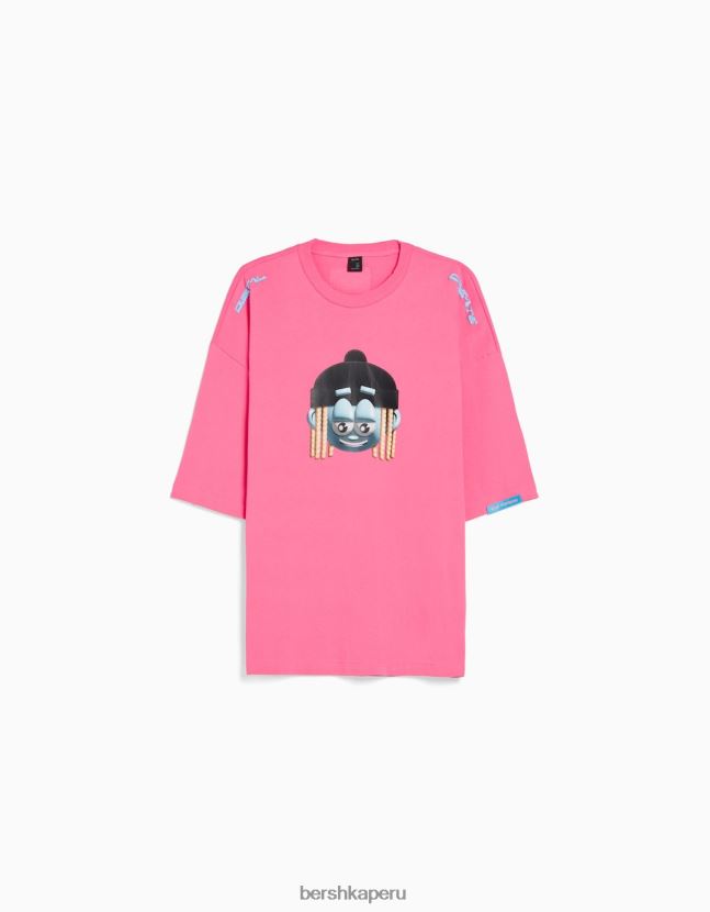 fucsia Bershka hombres camiseta estampada con mangas 3/4 806J6B2752