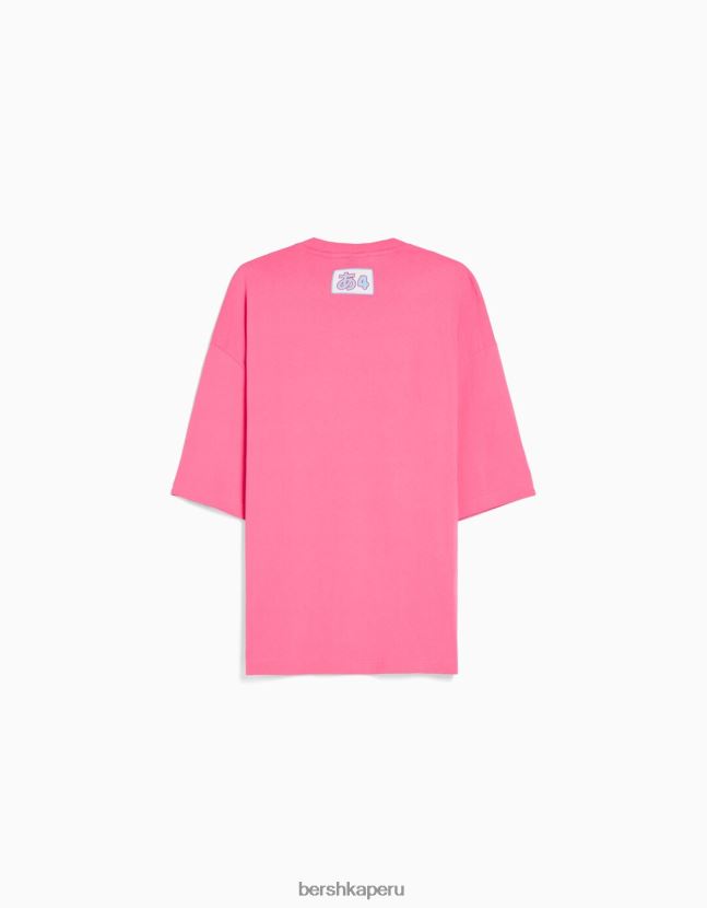 fucsia Bershka hombres camiseta estampada con mangas 3/4 806J6B2752