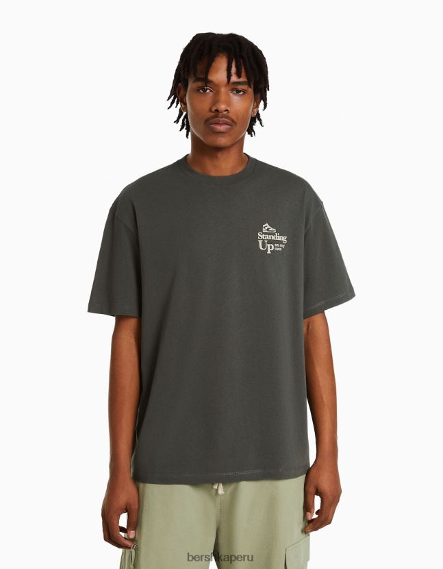 gris Bershka hombres camiseta boxy fit de manga corta con letras 806J6B2760