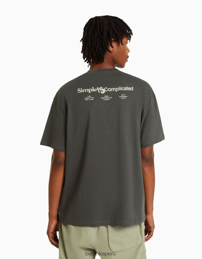 gris Bershka hombres camiseta boxy fit de manga corta con letras 806J6B2760