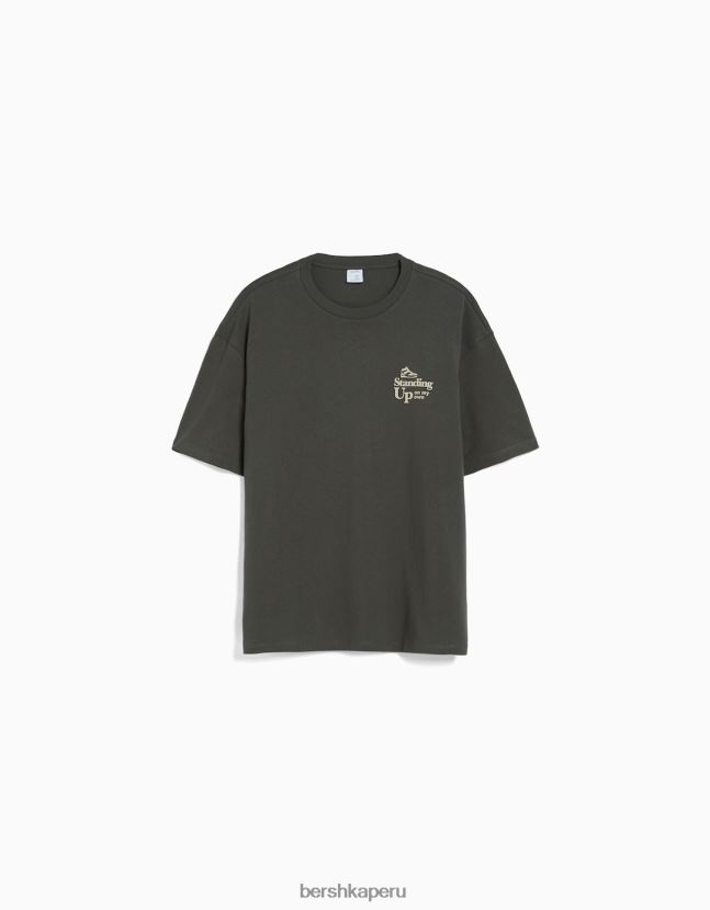 gris Bershka hombres camiseta boxy fit de manga corta con letras 806J6B2760