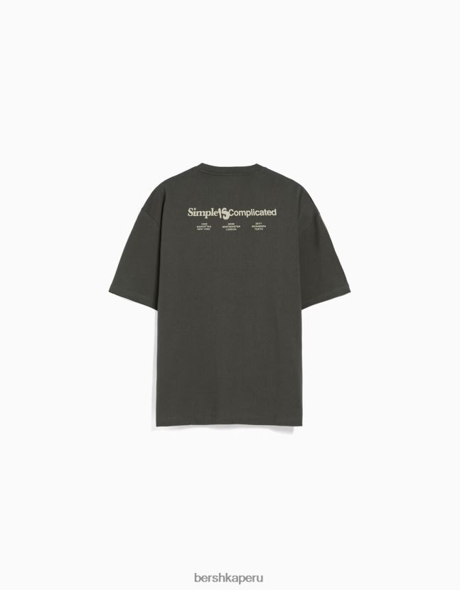 gris Bershka hombres camiseta boxy fit de manga corta con letras 806J6B2760