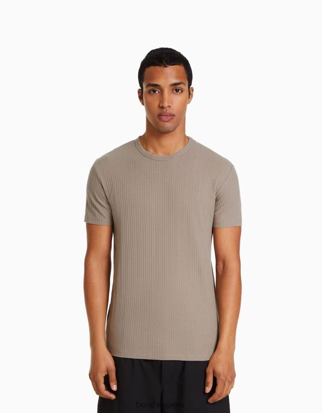 gris Bershka hombres camiseta de canalé de manga corta muscle fit 806J6B2737