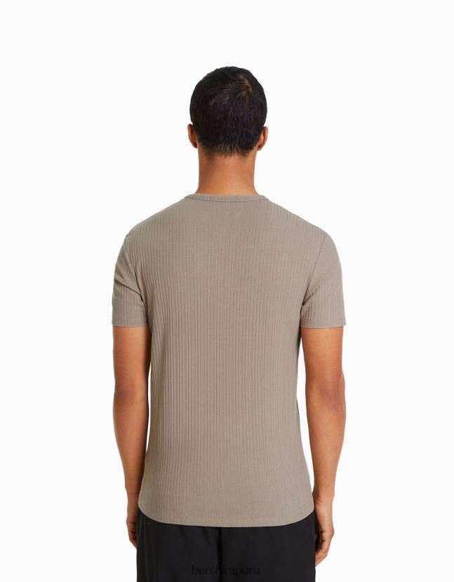 gris Bershka hombres camiseta de canalé de manga corta muscle fit 806J6B2737