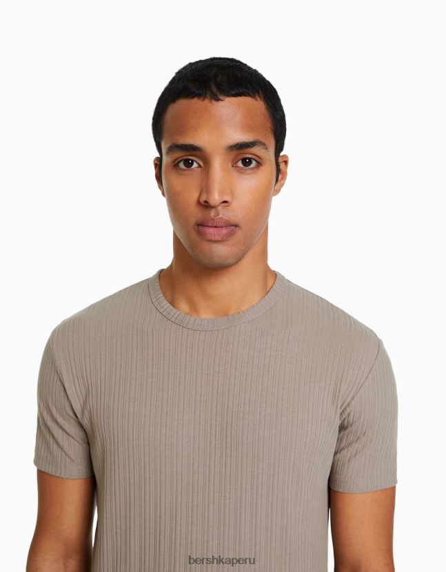 gris Bershka hombres camiseta de canalé de manga corta muscle fit 806J6B2737