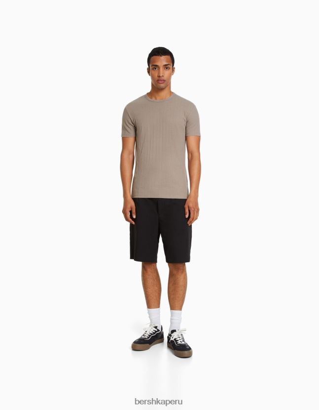 gris Bershka hombres camiseta de canalé de manga corta muscle fit 806J6B2737