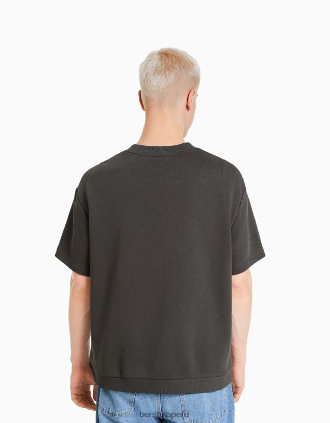 gris Bershka hombres camiseta de manga corta afelpada con estampado universitario 806J6B2764
