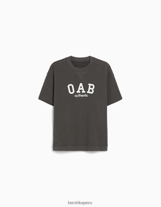 gris Bershka hombres camiseta de manga corta afelpada con estampado universitario 806J6B2764