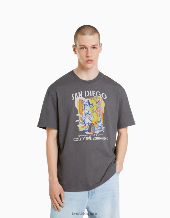 gris Bershka hombres camiseta de manga corta con estampado 806J6B2768