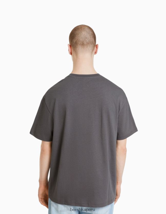 gris Bershka hombres camiseta de manga corta con estampado 806J6B2768
