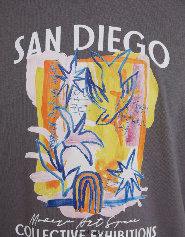 gris Bershka hombres camiseta de manga corta con estampado 806J6B2768