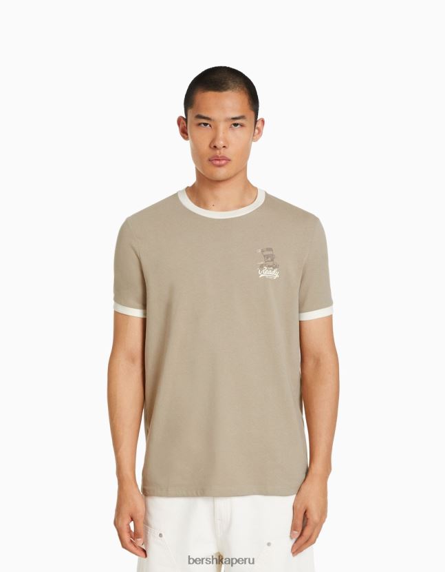 gris Bershka hombres camiseta de manga corta con estampado regular fit 806J6B2645