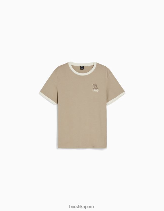 gris Bershka hombres camiseta de manga corta con estampado regular fit 806J6B2645