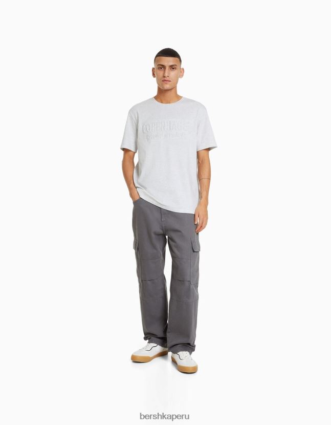 gris Bershka hombres camiseta de manga corta de ajuste fácil 806J6B2719