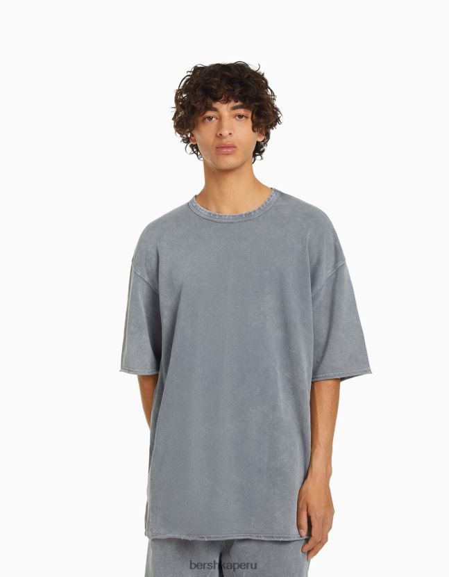 gris Bershka hombres camiseta de manga corta desteñida 806J6B2650